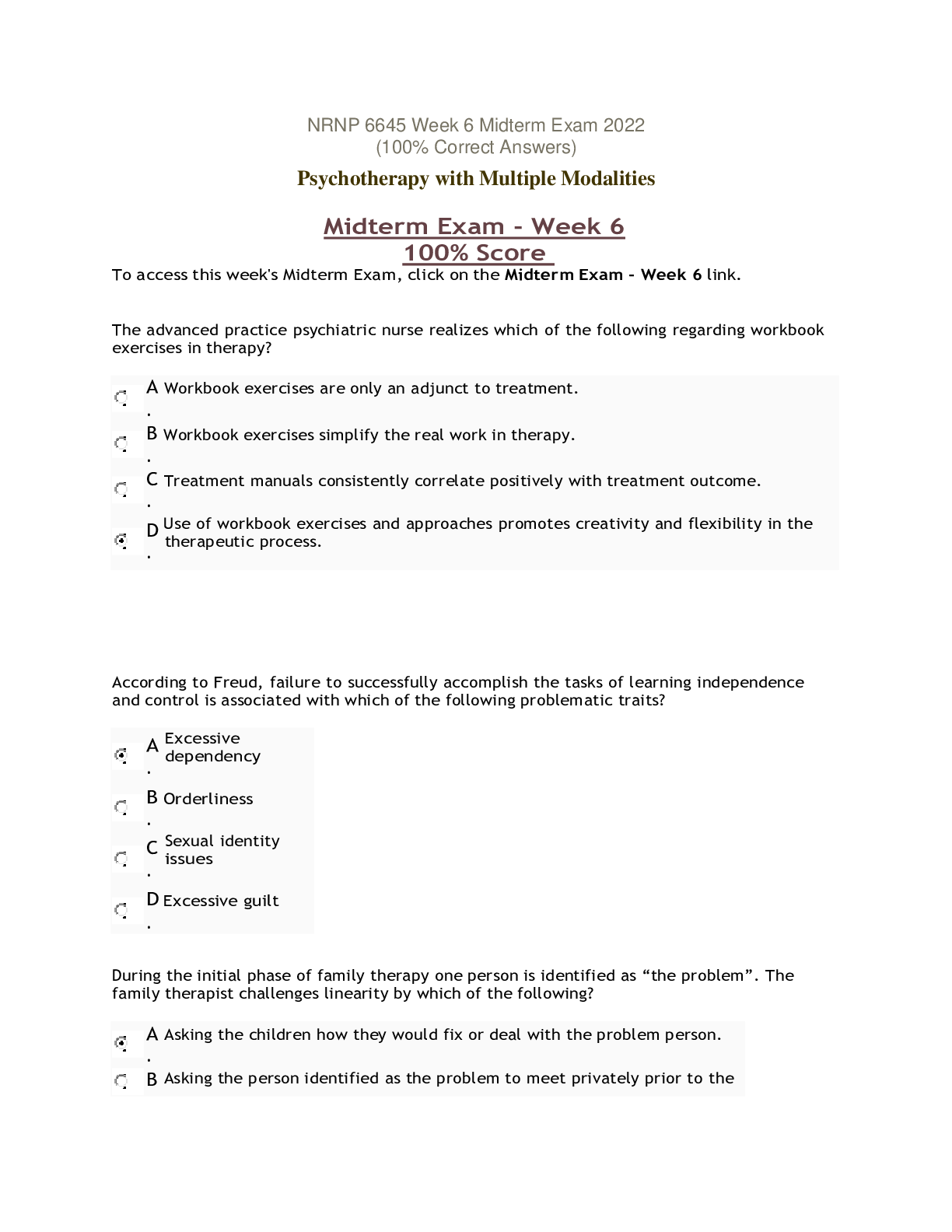 Preview of NRNP 6645 Week 6 Midterm Exam 2022 (100% Correct Answers)